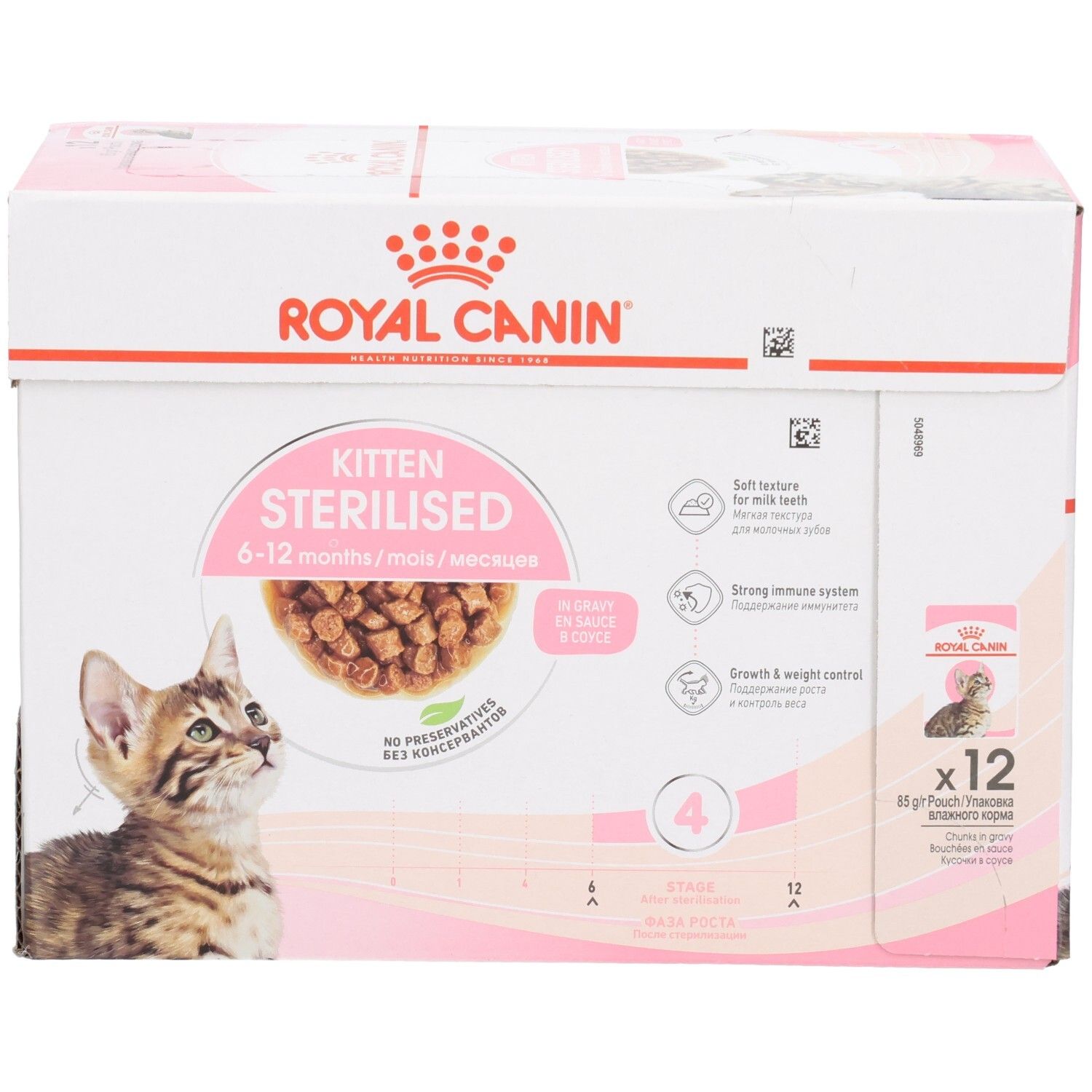 Royal Canin Kitten Sterilised Katzenfutter, 12x85g Pouch, für Katzen von 6-12 Monaten.