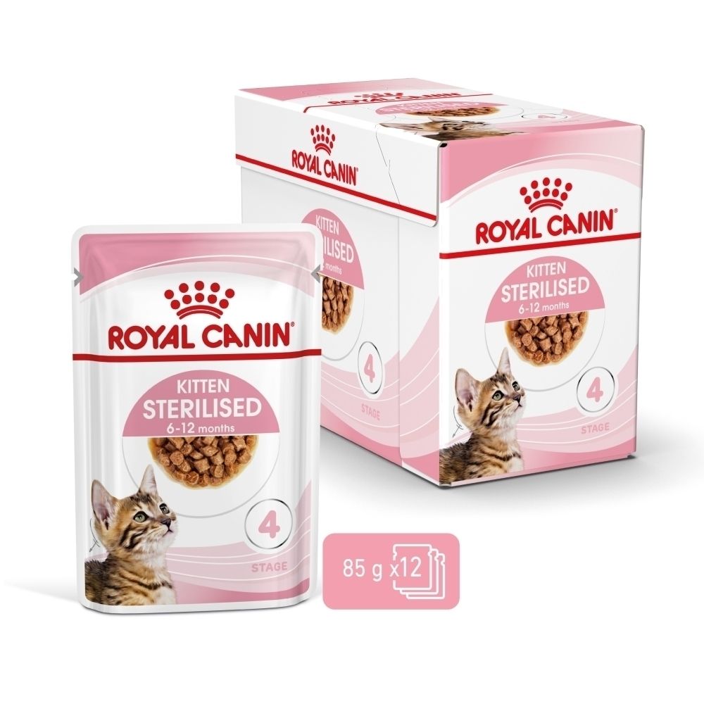 Royal Canin Kitten Sterilised Futter in Schale, 85g x12. Für Kätzchen von 6-12 Monaten.