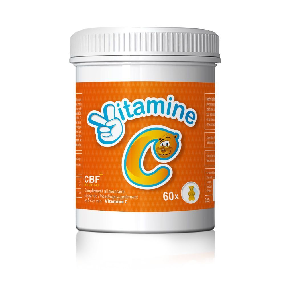 Pot de gommes à la vitamine C. Inscription : Vitamine C, 60 pièces.