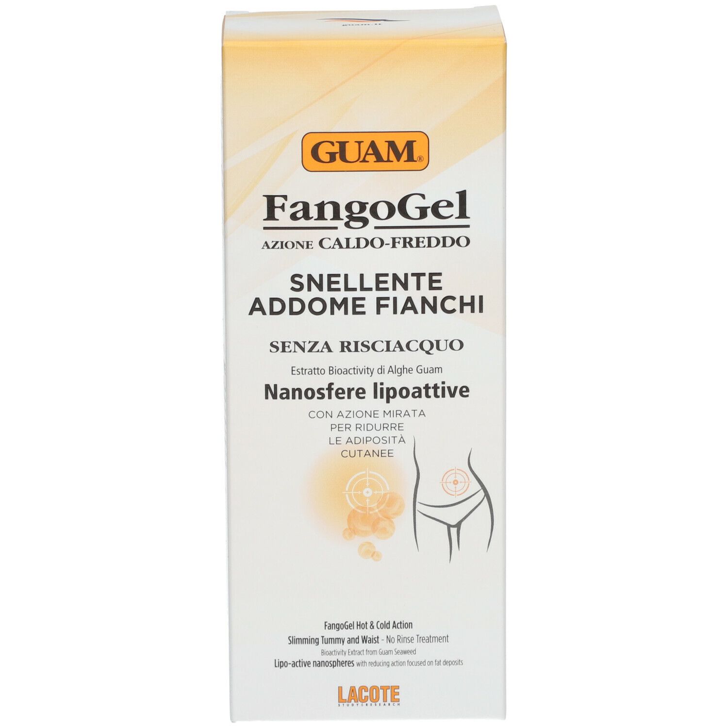 Produktverpackung. Rechteckige Verpackung mit Produktnamen und Logo.