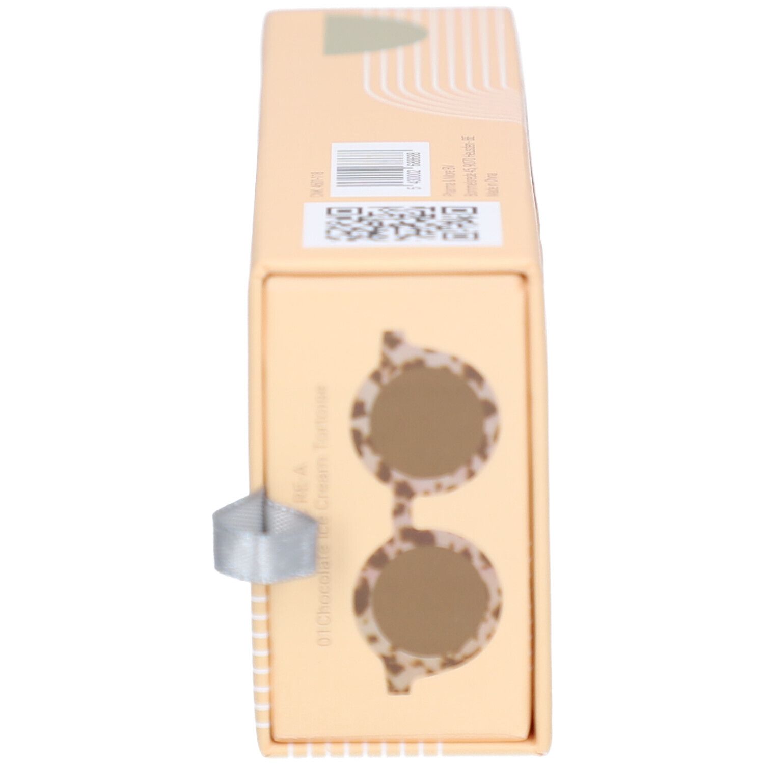 Oberseite der Verpackung der Kinderbrille. Beige, Marke: RenÉ(e) Kids. Abbildung der Brille.