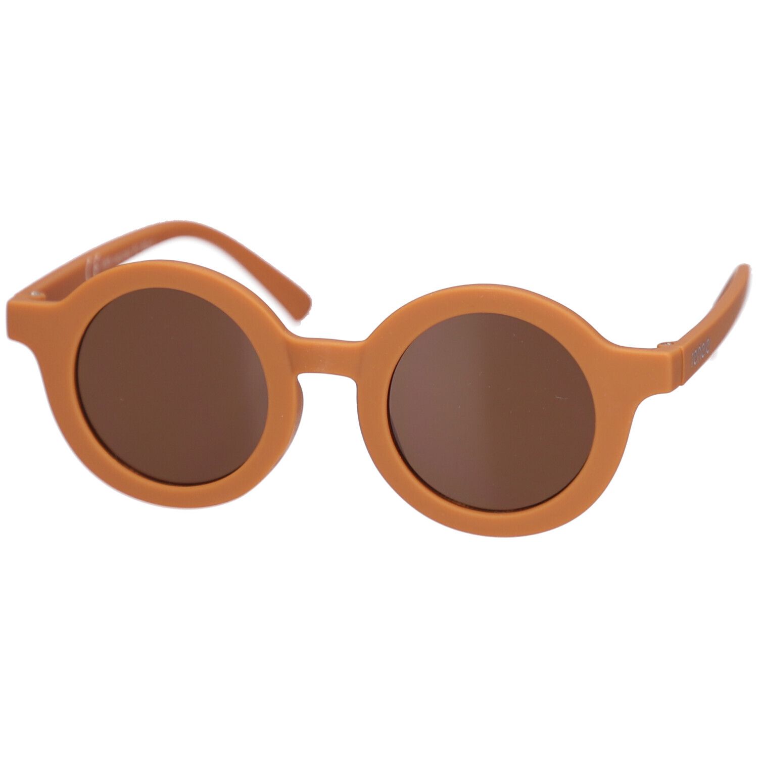 Runde Sonnenbrille für Kinder, braune Gläser, hellbrauner Rahmen.