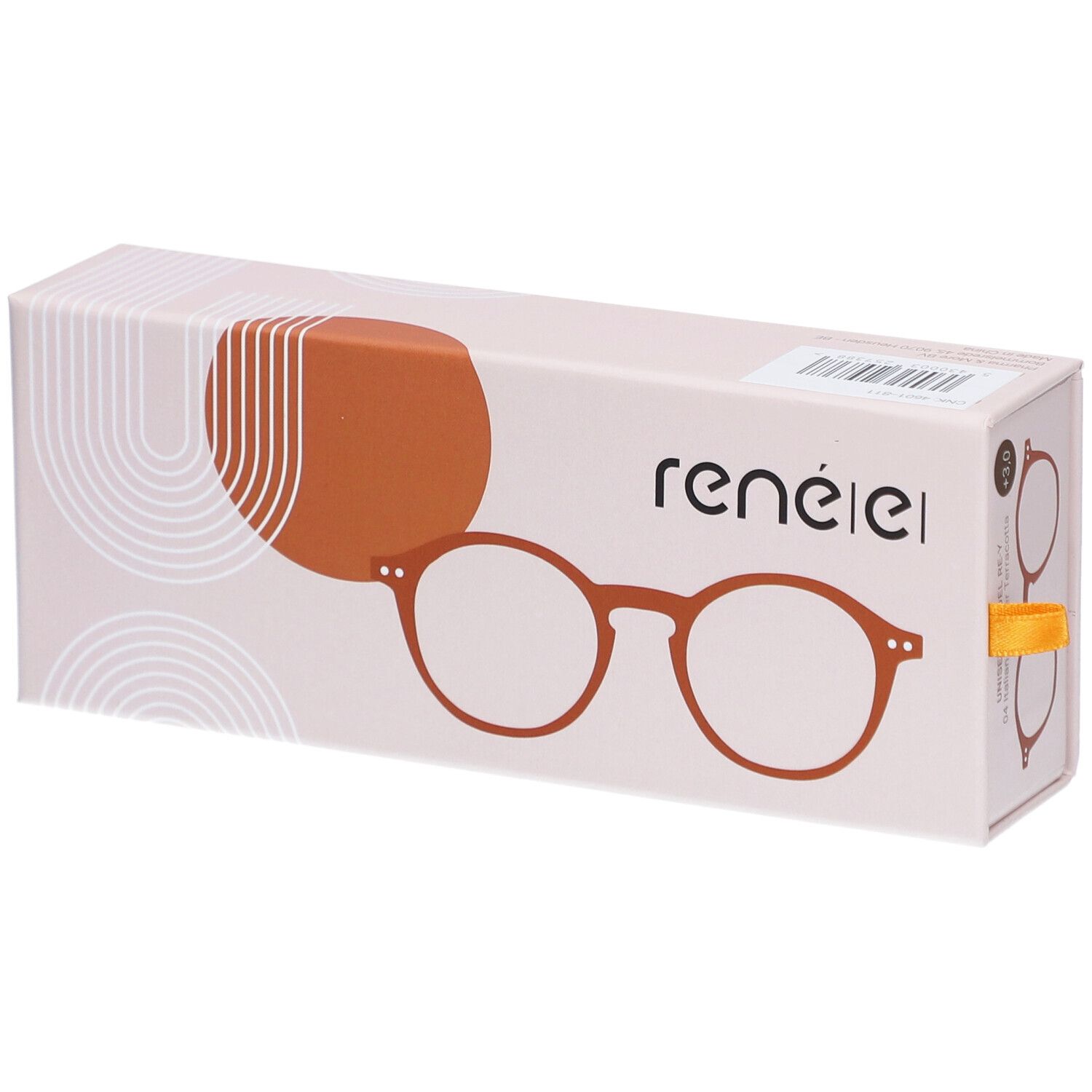 Brillenetui mit Brillen-Illustration. Marke: renÉ(e)®. Farbe: Italian Summer Terracotta. Aufdruck.