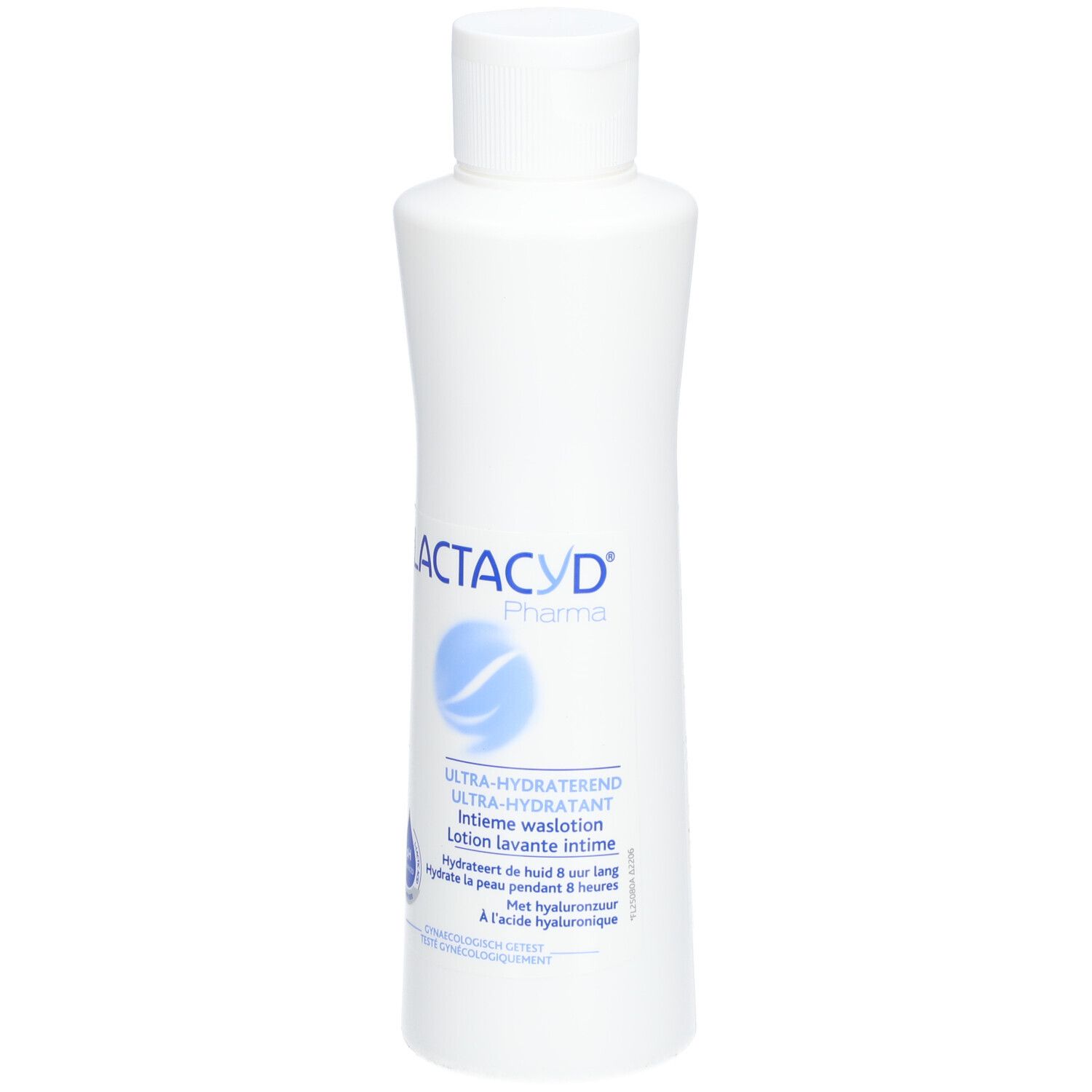 Weiße Flasche mit Lactacyd Pharma Logo. Enthält ultra-hydratisierende Intimwaschlotion.