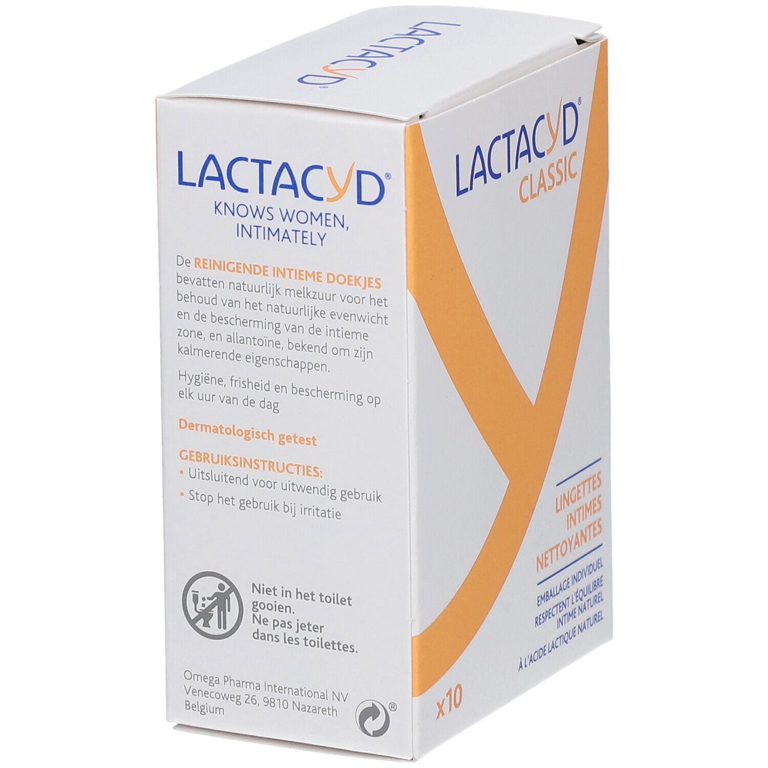 Packung Lactacyd Classic Intimreinigungstücher, 10 Stück.