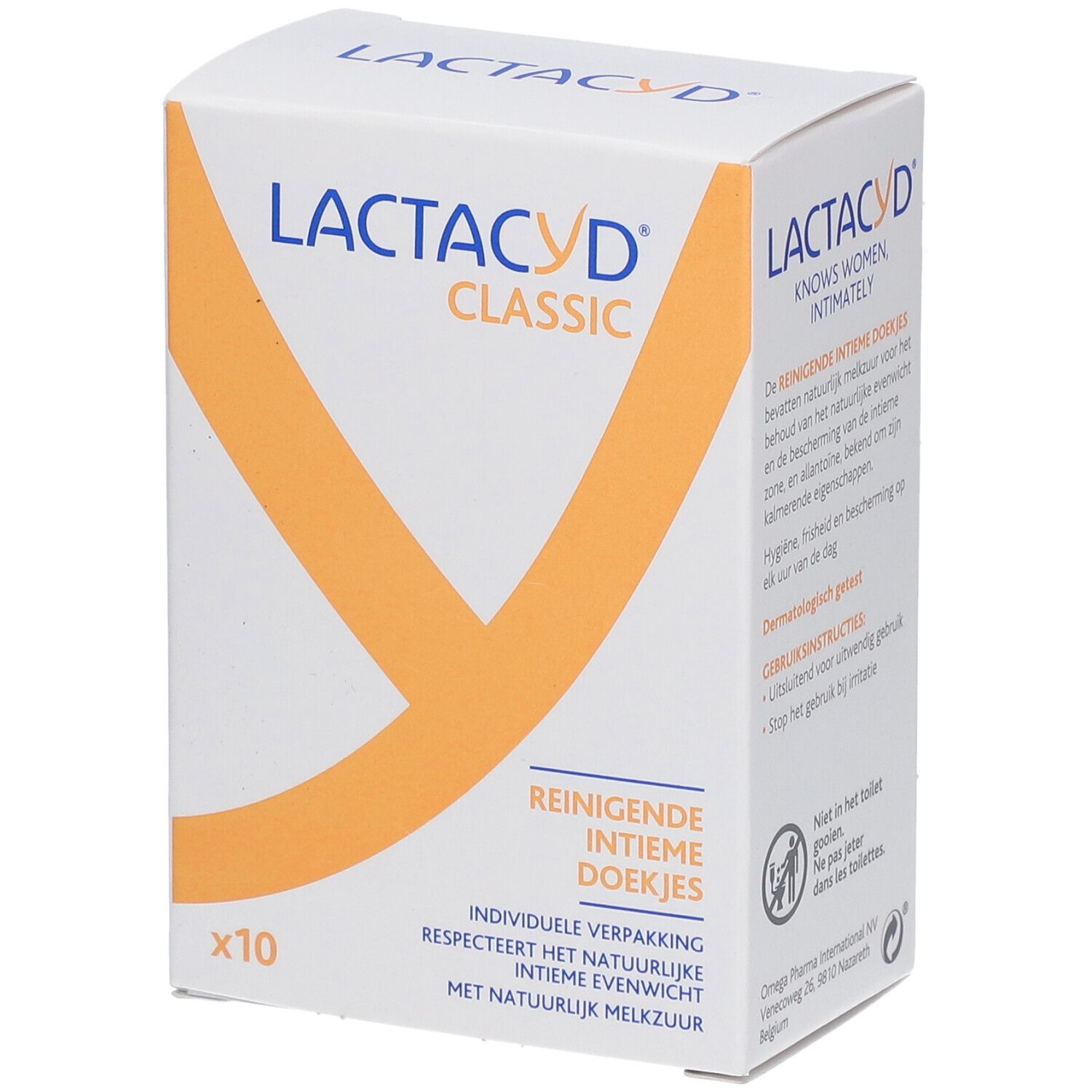 Lactacyd Classic: 10 einzeln verpackte Reinigungstücher für die Intimpflege.