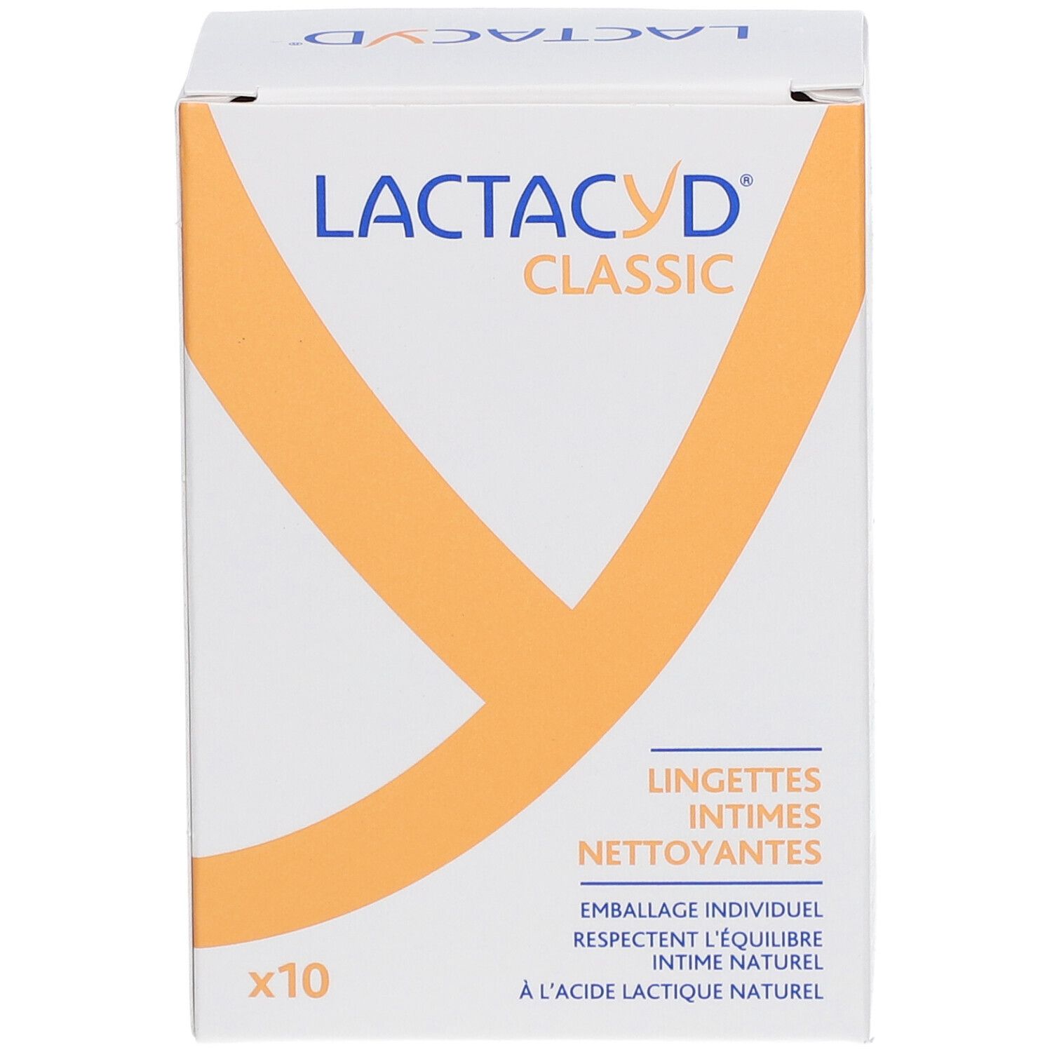 Packung mit 10 Lactacyd Classic Intimreinigungstüchern.