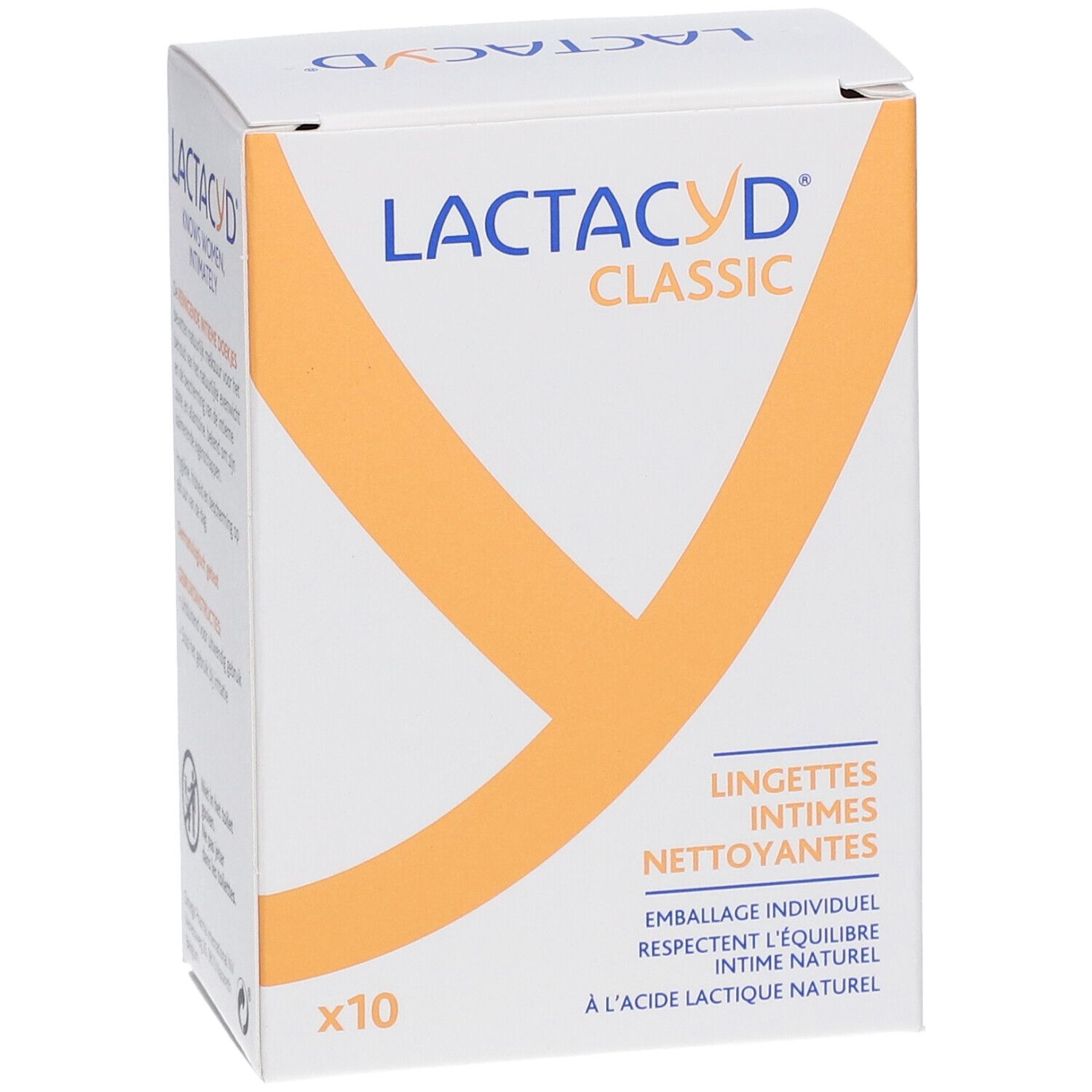 Packung Lactacyd Classic Intimreinigungstücher, 10 Stück.