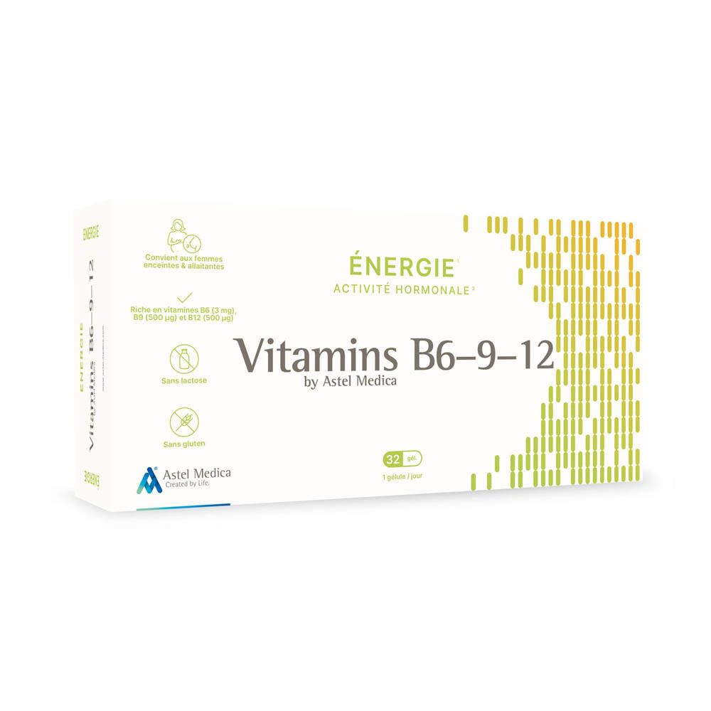 Boîte de Vitamins B6-9-12 par Astel Medica, 32 capsules.