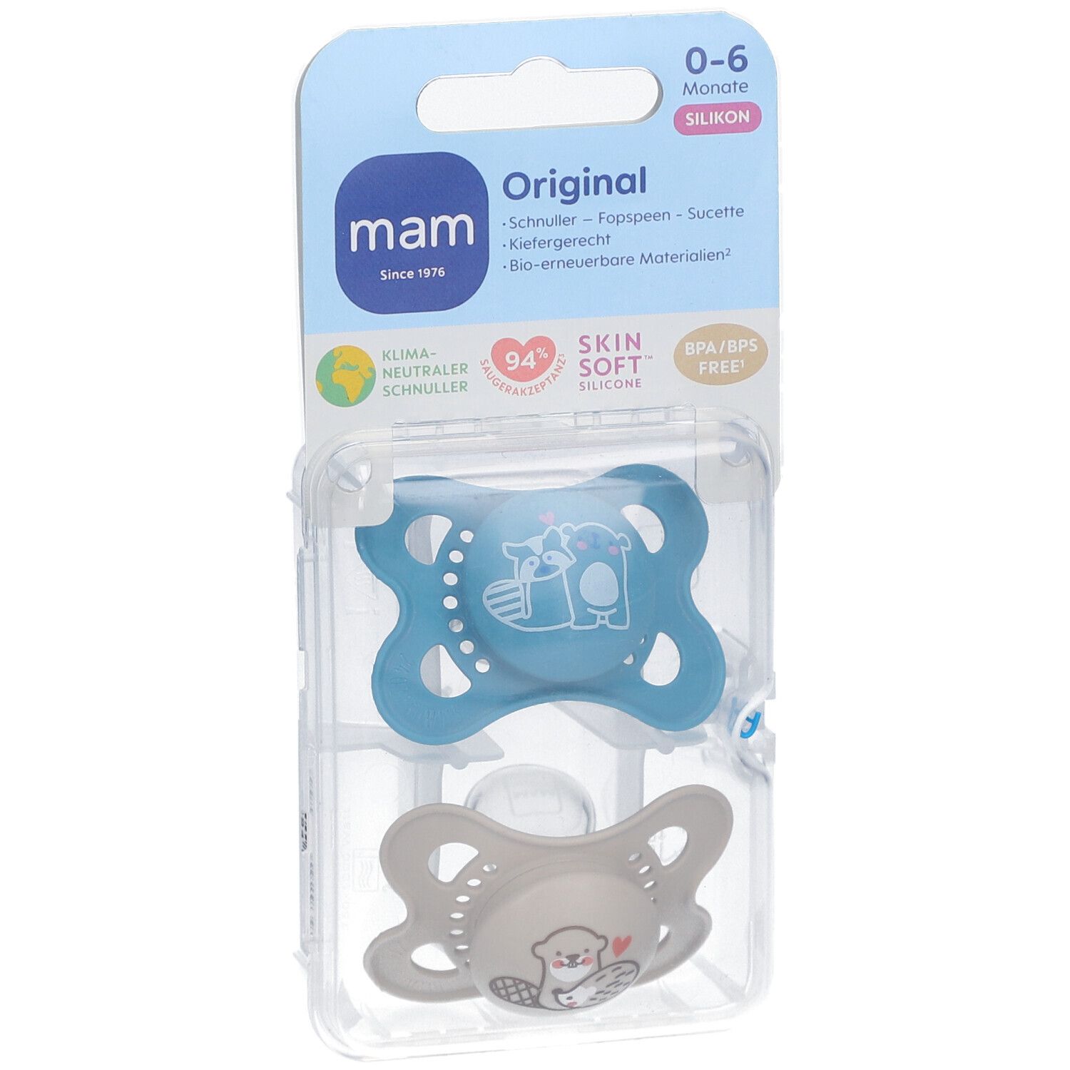 MAM Original Pure Tétines en silicone à motif Bleu-écru 0-6 mois