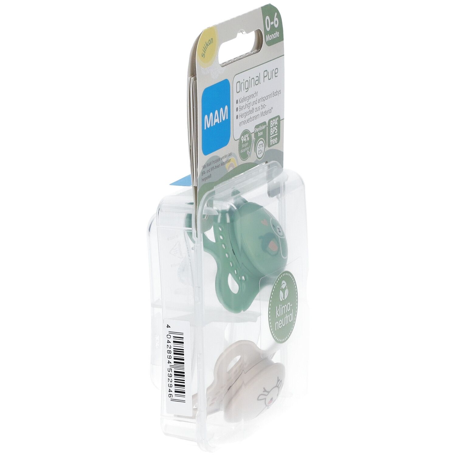 MAM Original Pure Tétines en silicone à motif Vert-écru 0-6 mois