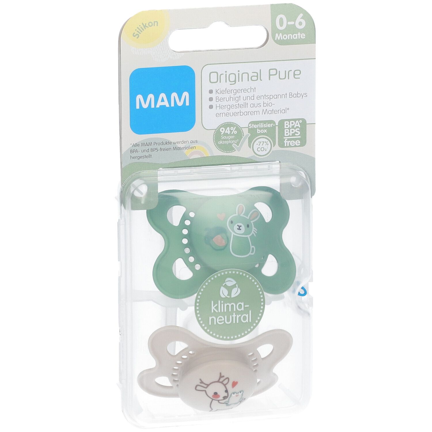 MAM Original Pure Tétines en silicone à motif Vert-écru 0-6 mois