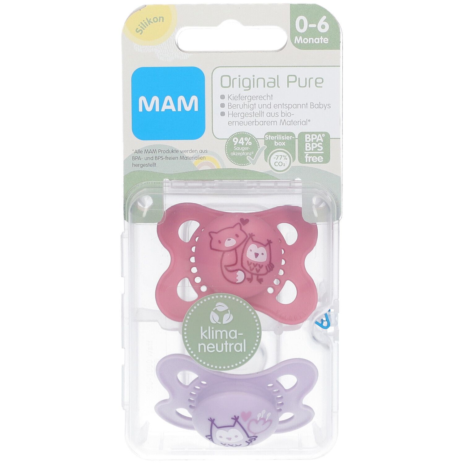 MAM Original Pure Tétines en silicone à motif rose-rose 0-6 mois