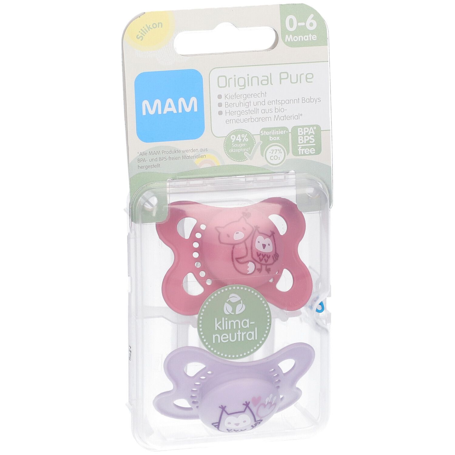 MAM Original Pure Tétines en silicone à motif rose-rose 0-6 mois