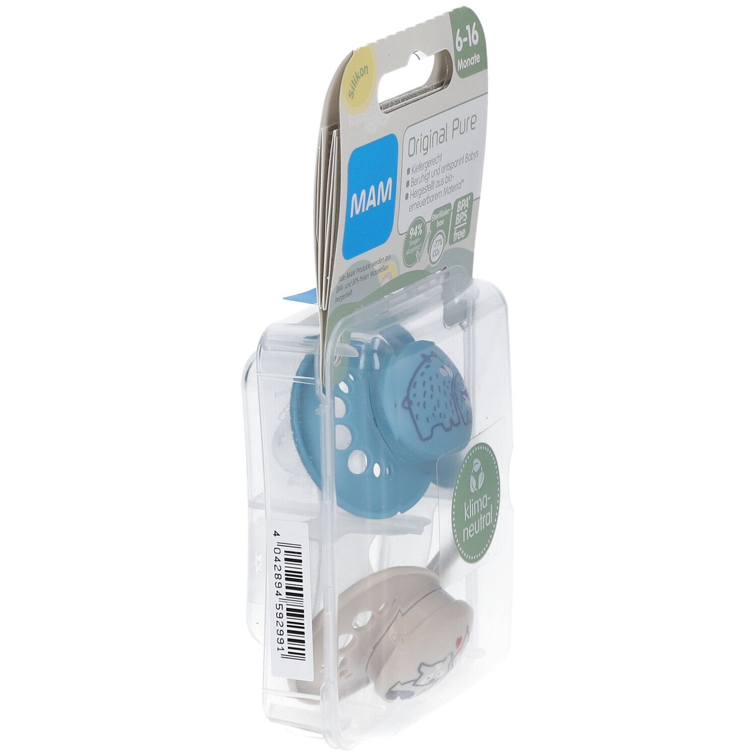 MAM Original Pure Tétines en silicone à motif Bleu-écru 6-16 mois