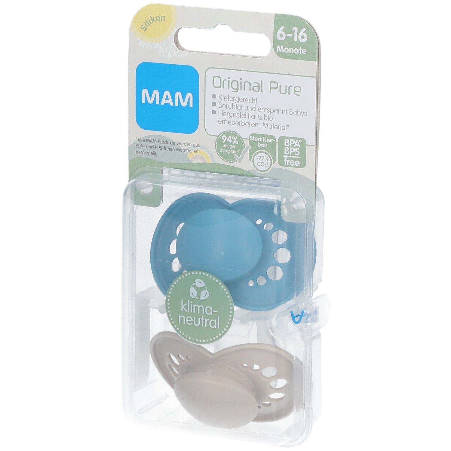 MAM Original Pure Tétines en silicone Bleu-écru 6-16 mois