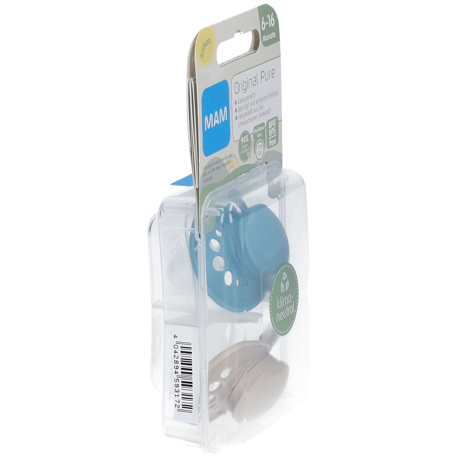 MAM Original Pure Tétines en silicone Bleu-écru 6-16 mois