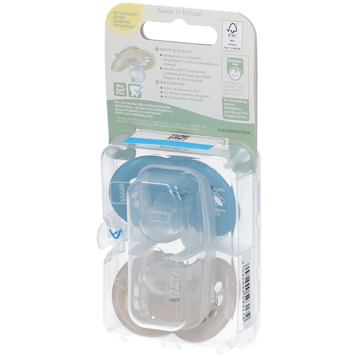 MAM Original Pure Tétines en silicone Bleu-écru 6-16 mois