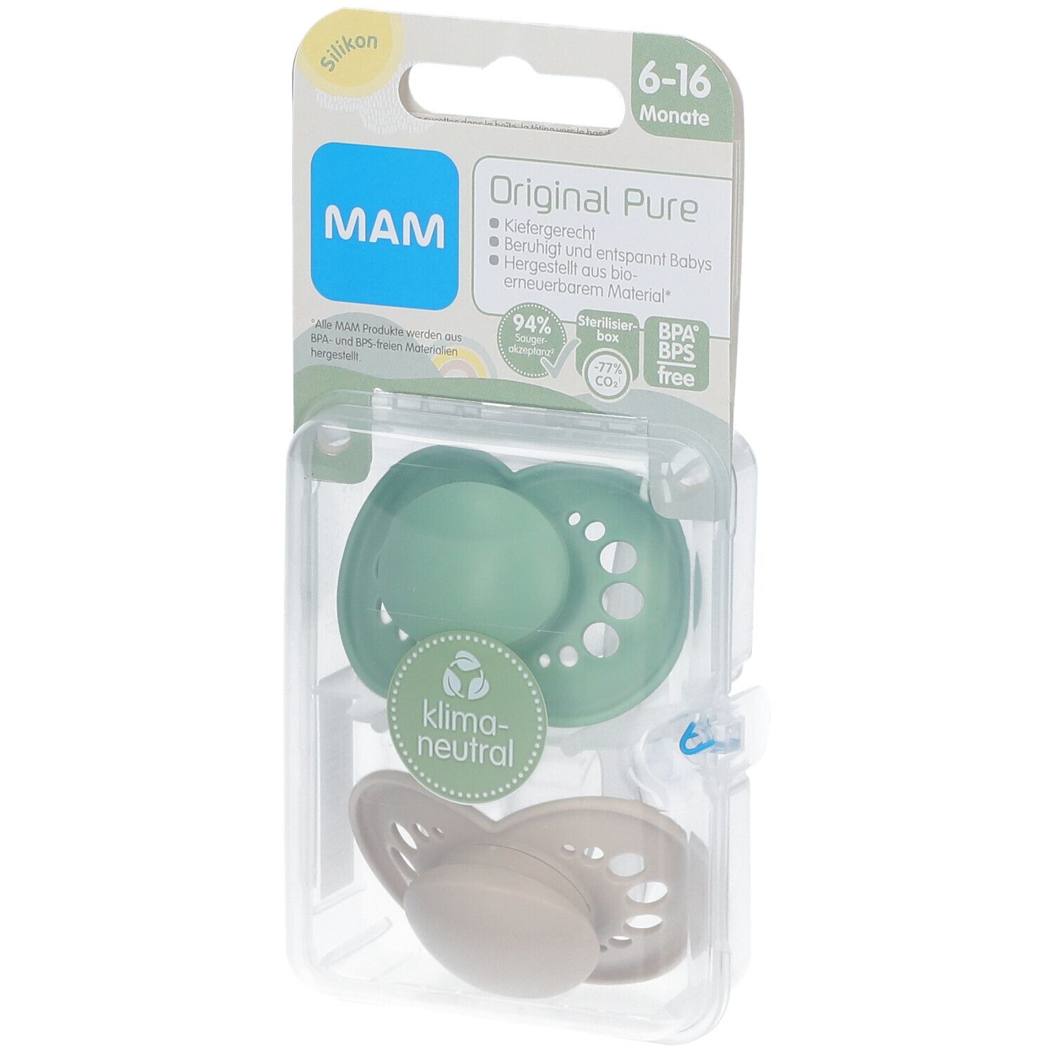 MAM Original Pure Tétines en silicone Vert-écru 6-16 mois