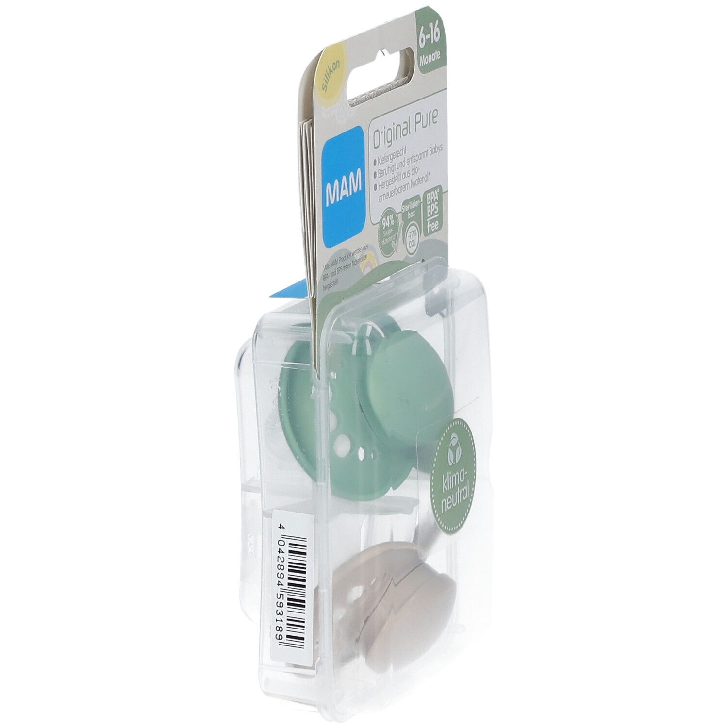 MAM Original Pure Tétines en silicone Vert-écru 6-16 mois