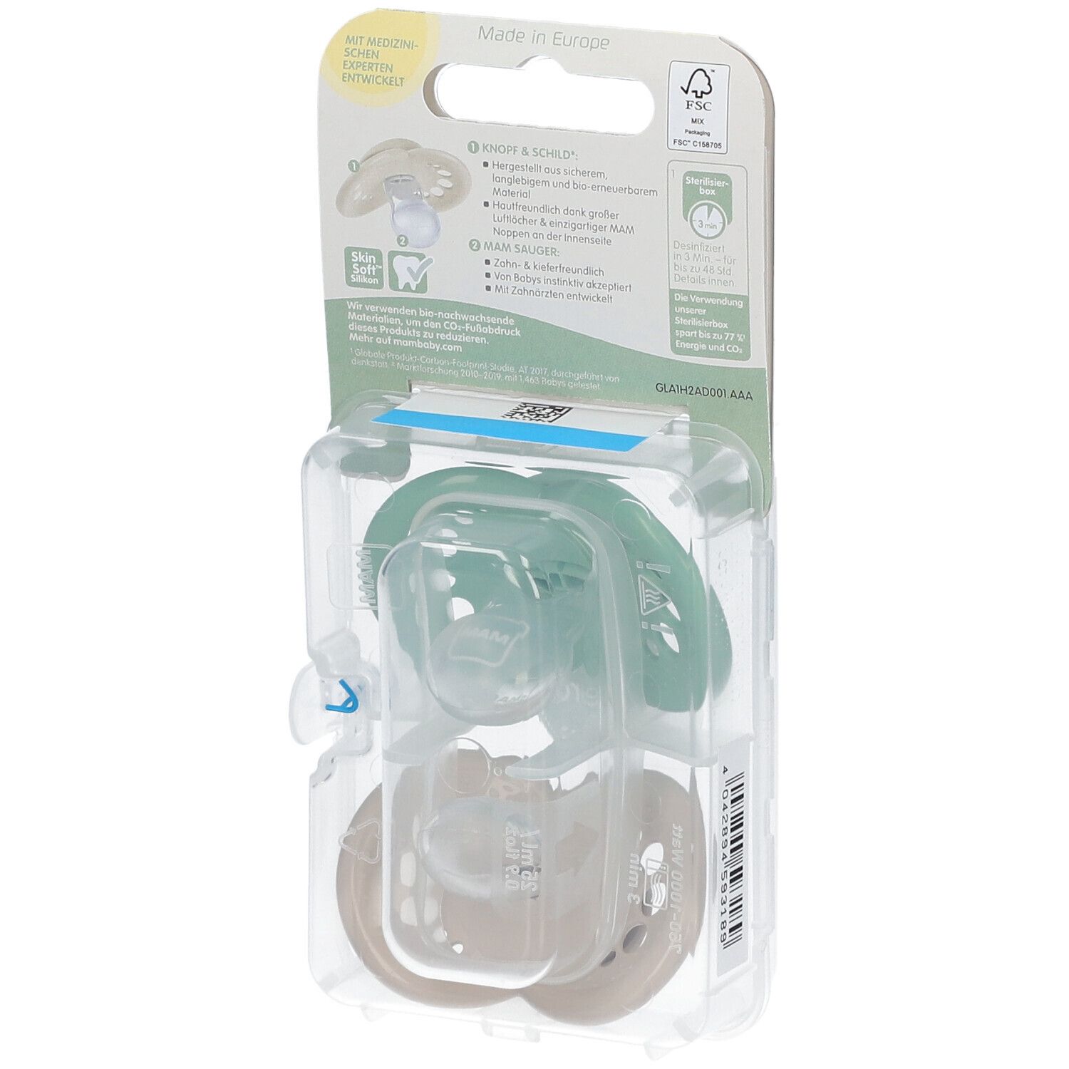 MAM Original Pure Tétines en silicone Vert-écru 6-16 mois