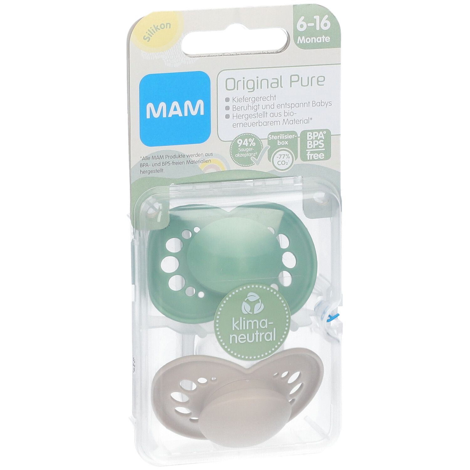 MAM Original Pure Tétines en silicone Vert-écru 6-16 mois