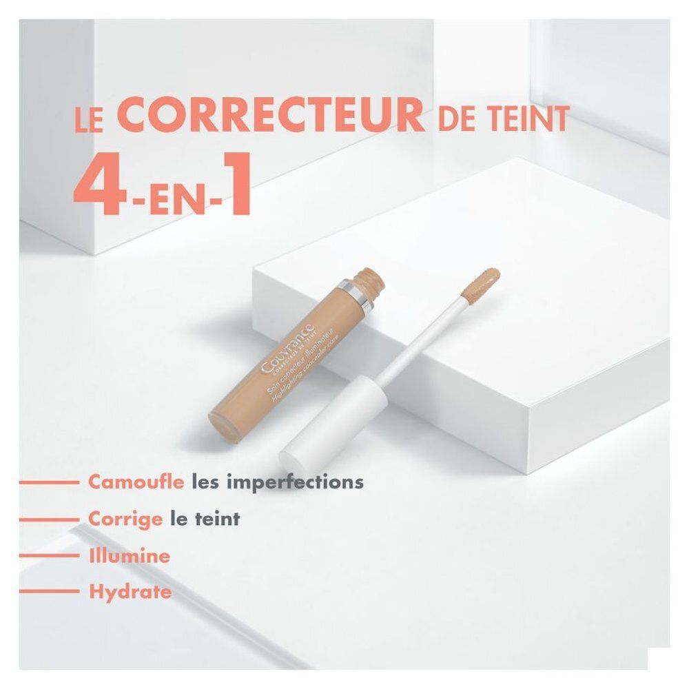 Correcteur de teint beige avec bouchon blanc. Inscription Couvrance.