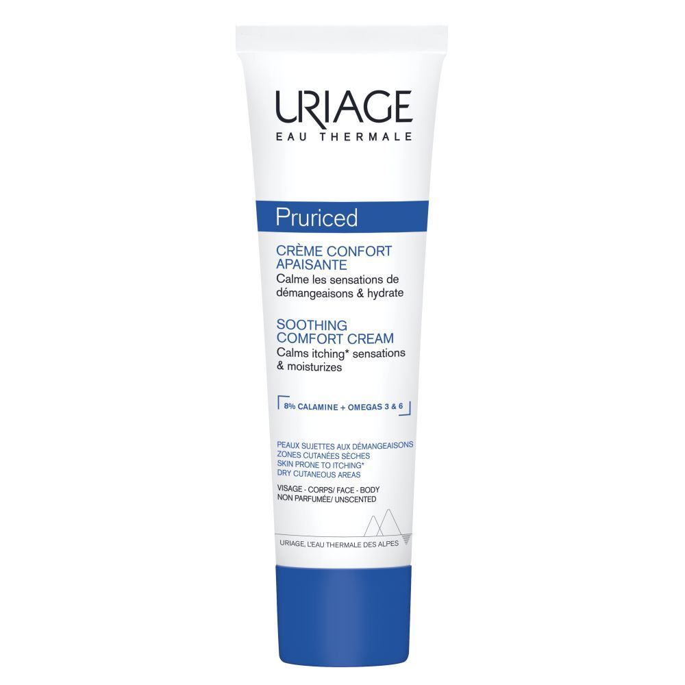 Tube Uriage Pruriced Crème Confort Apaisante. Vue de face.