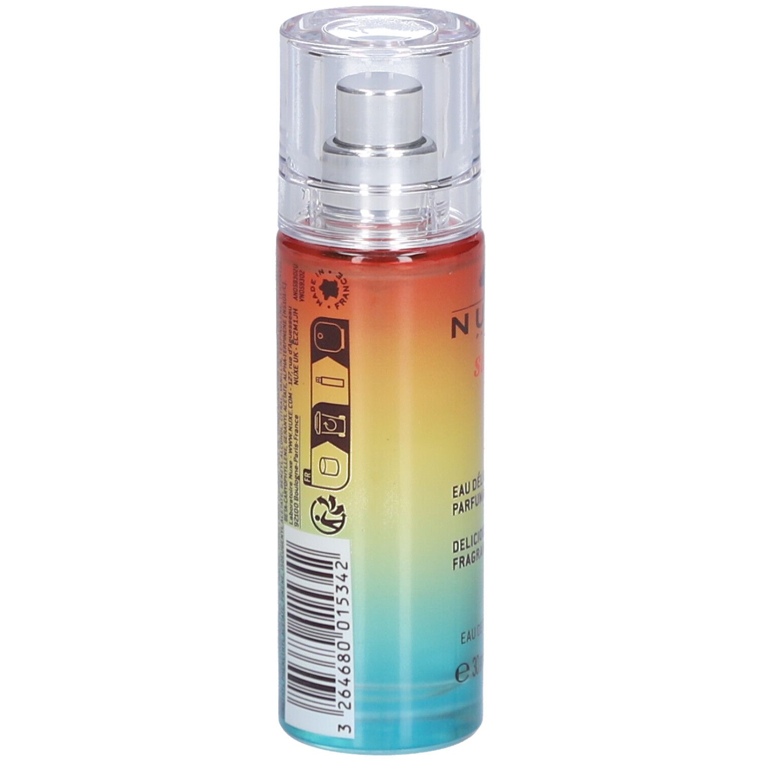 Rückseite Nuxe Sun Eau Délicieuse Parfumante Flakon mit Sprühkopf, 30ml.