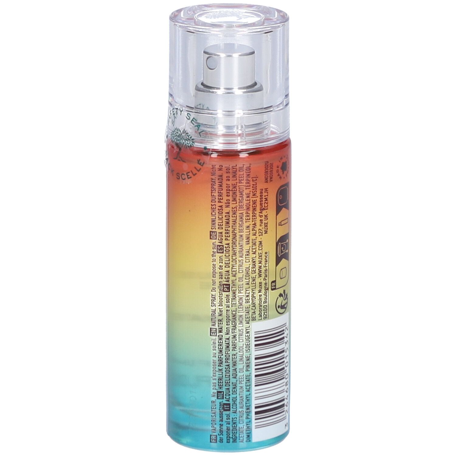 Rückseite Nuxe Sun Eau Délicieuse Parfumante Flakon mit Sprühkopf, 30ml.