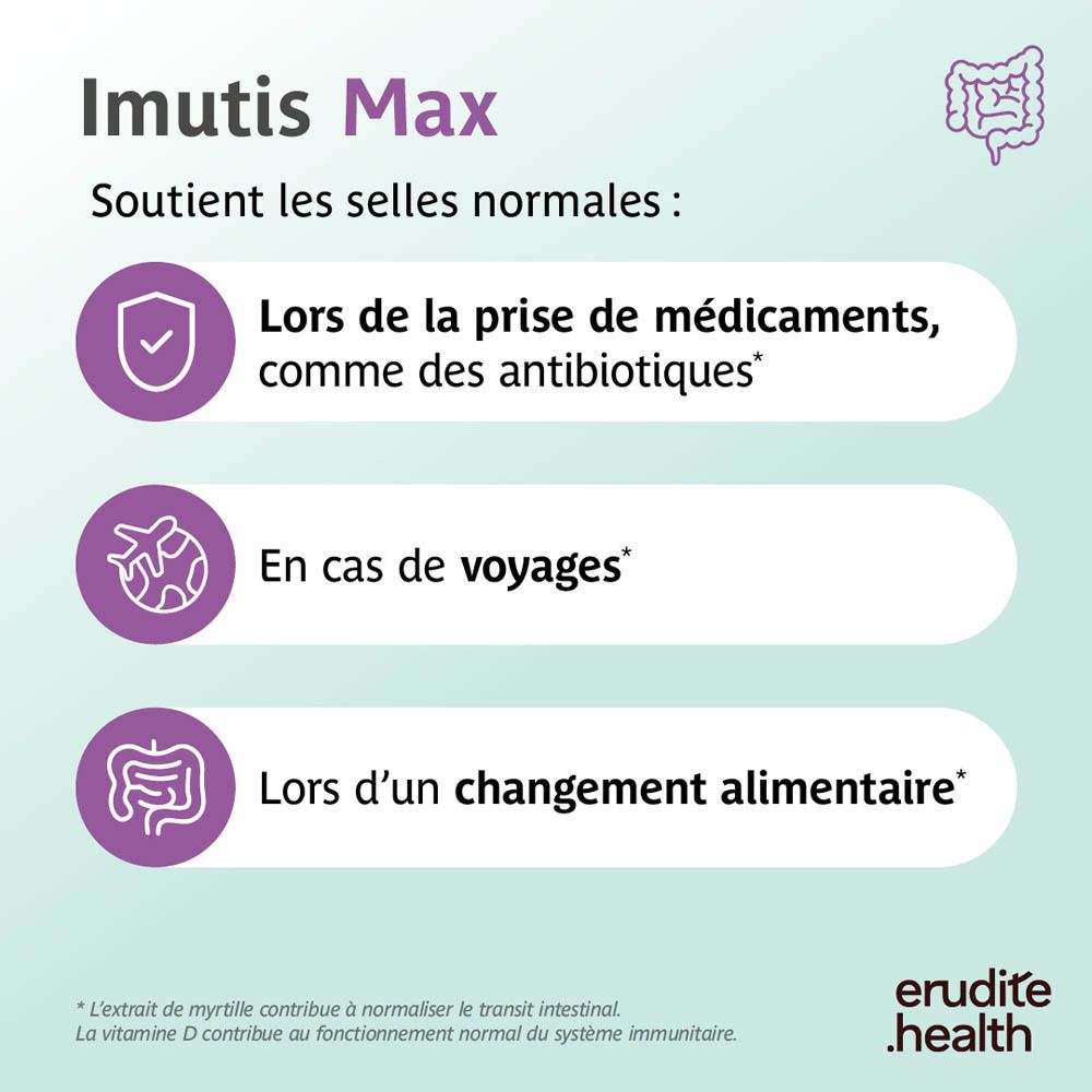 Arrière de la boîte Imutis Max avec ingrédients et instructions.