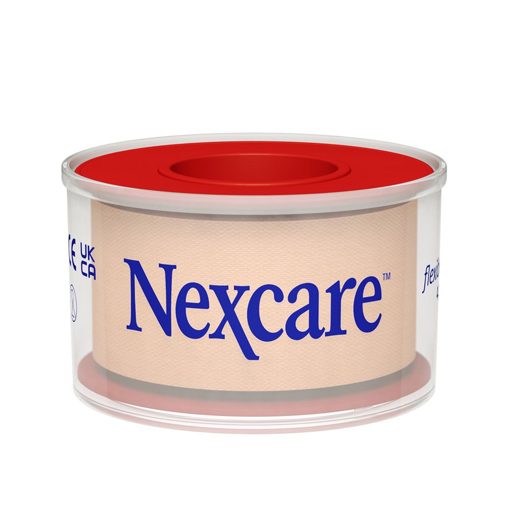 Ruban textile flexible Nexcare, couleur beige. Produit dans un emballage transparent.