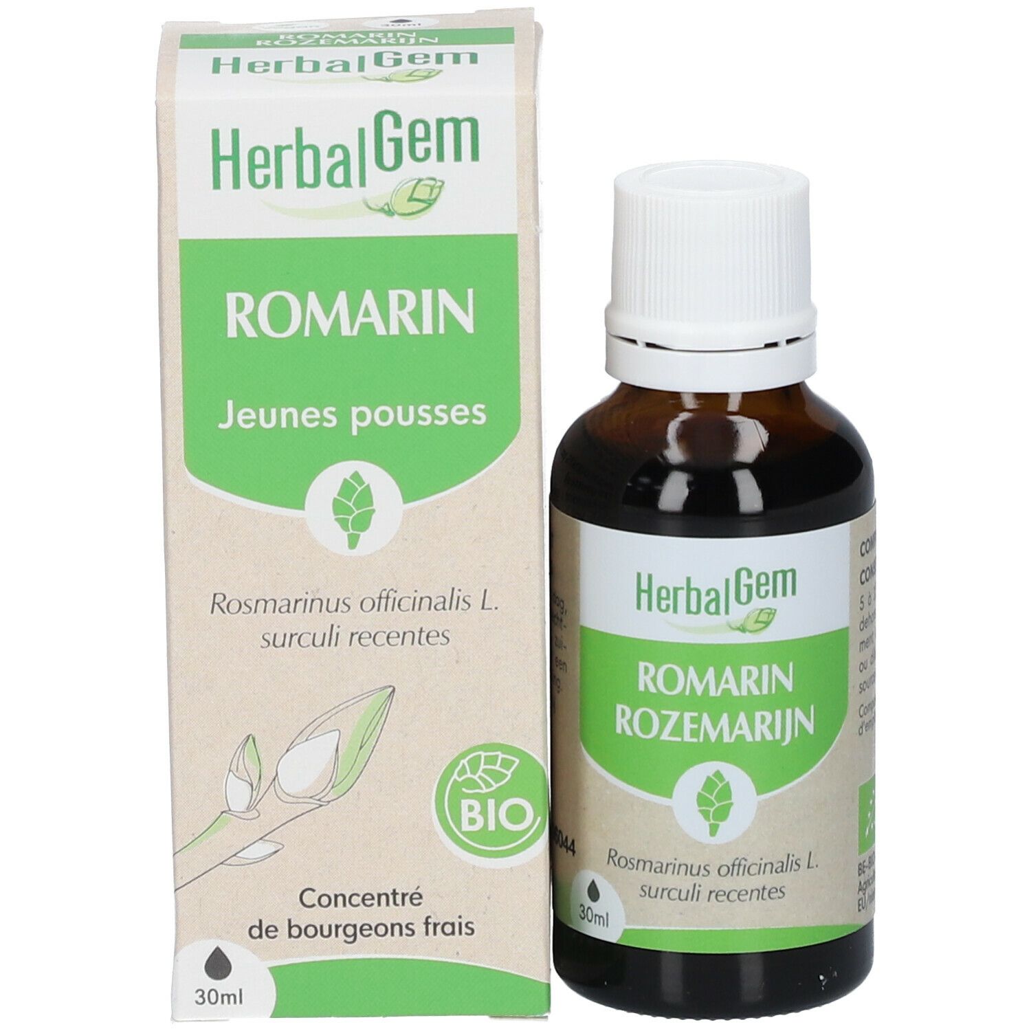 HERBALGEM - Romarin Bio - Complément Alimentaire  - Extrait De Bourgeon Frais - Pour Digestion, Drainage, Détox - 30 ml