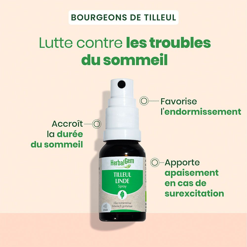 HERBALGEM - Tilleul Bio - Complément Alimentaire  - Extrait De Bourgeon Frais - Pour Sommeil & Détente - 15 ml