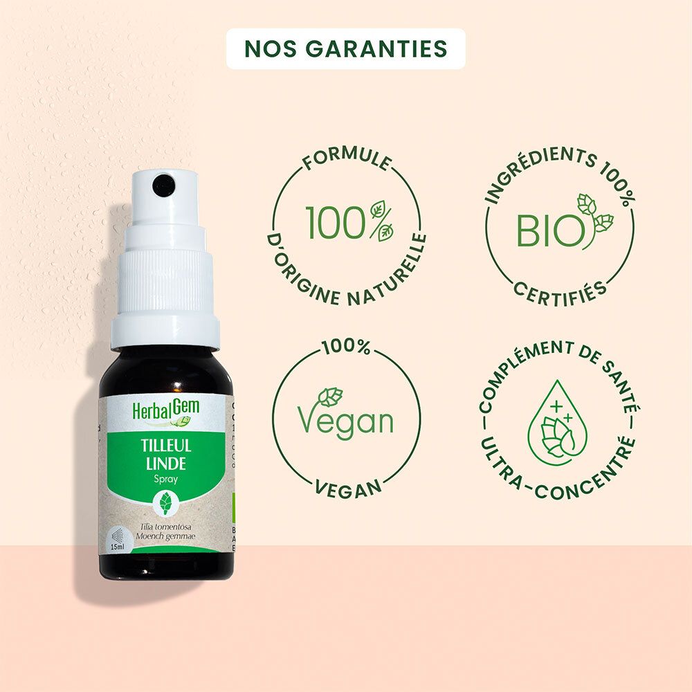 HERBALGEM - Tilleul Bio - Complément Alimentaire  - Extrait De Bourgeon Frais - Pour Sommeil & Détente - 15 ml