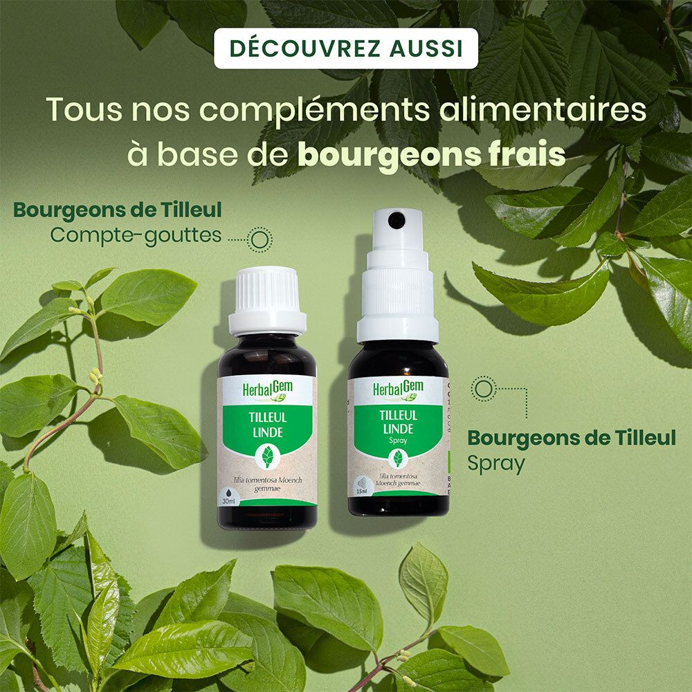 HERBALGEM - Tilleul Bio - Complément Alimentaire  - Extrait De Bourgeon Frais - Pour Sommeil & Détente - 15 ml