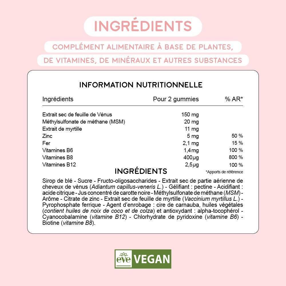 Graphique avec informations sur les ingrédients et la valeur nutritionnelle du produit.