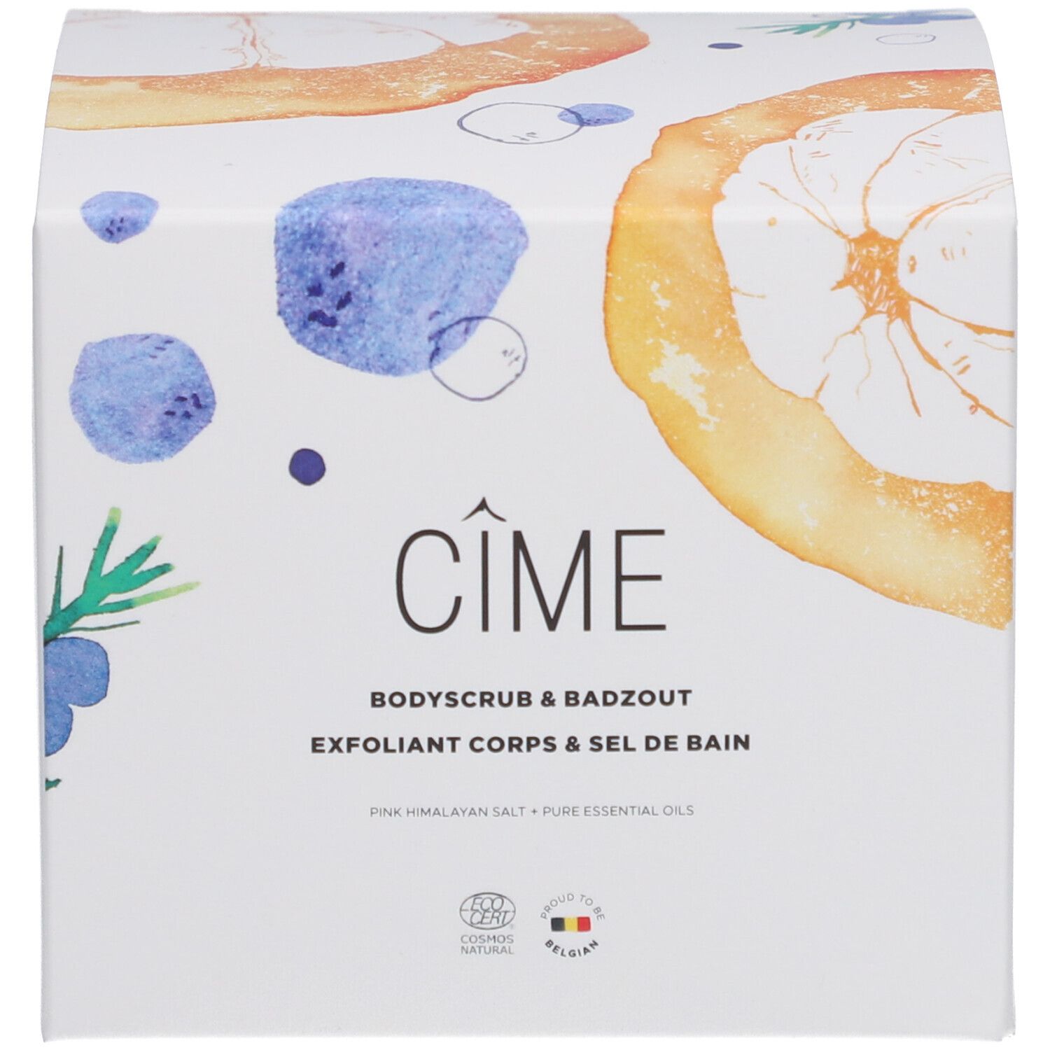 Produktverpackung. Auf der Verpackung steht "Cîme". Es gibt eine Zertifizierung.