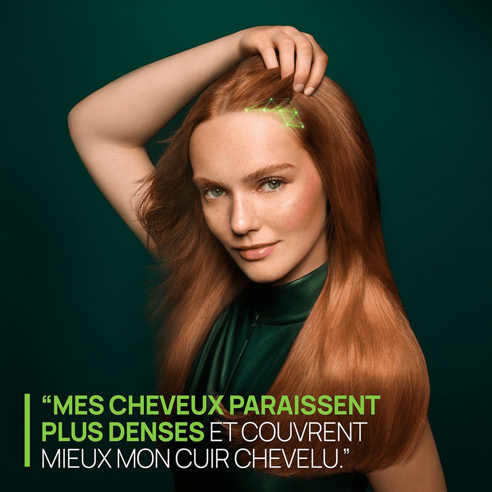 Ensemble de produits: shampooing, ampoule, après-shampooing. Texte: Protocole anti-chute. René Furterer.