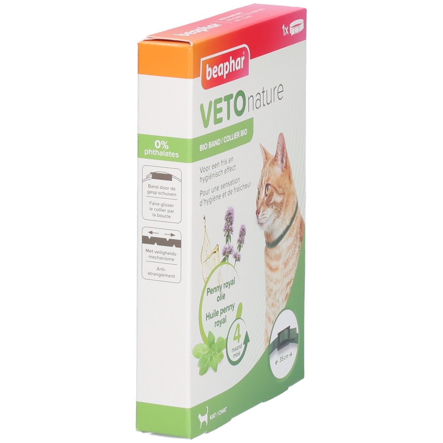 Boîte Beaphar Vetonature Bio Band. Chat avec collier. Huile de penny royal. 0% phtalates. Protection 4 mois.