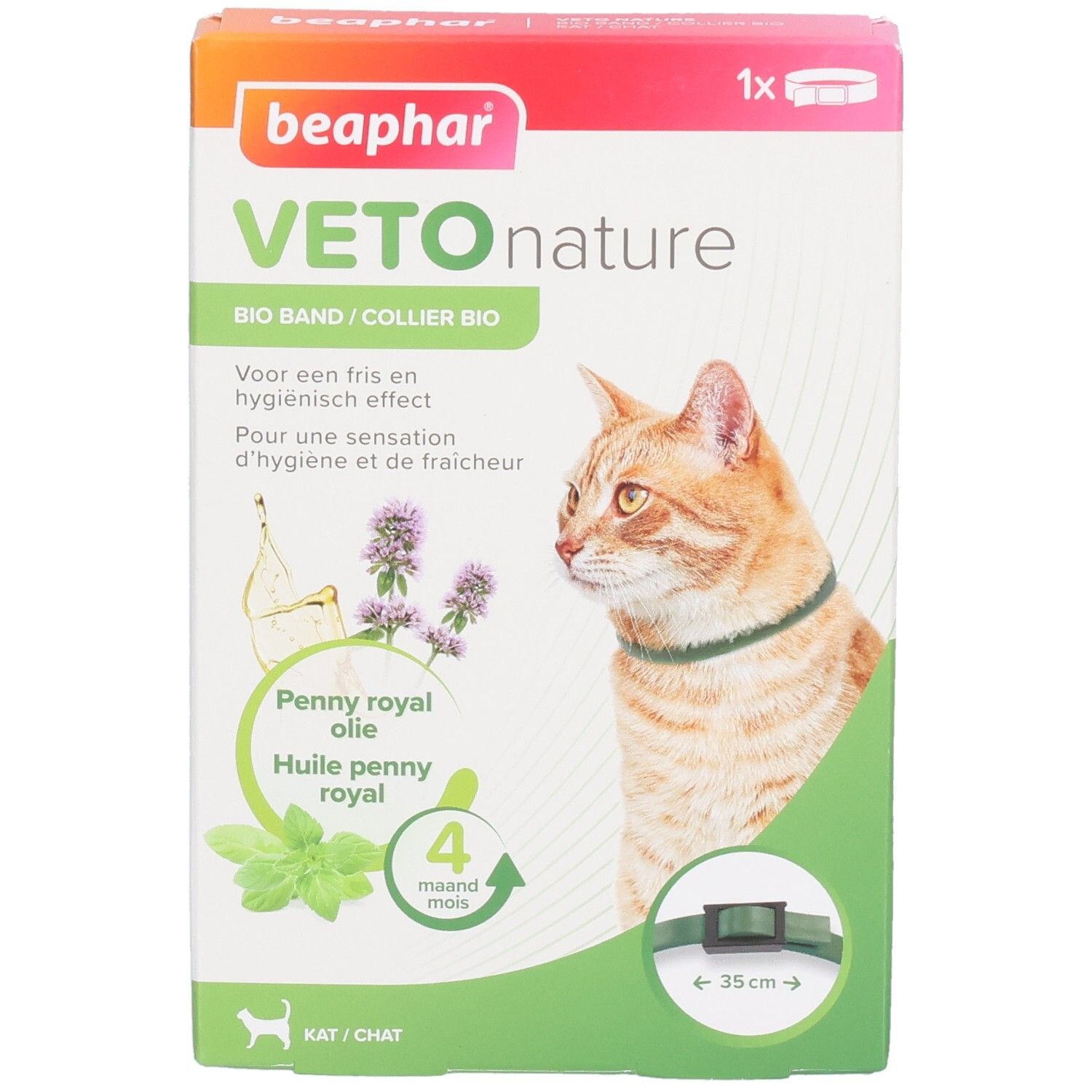 Boîte Beaphar Vetonature Bio Band. Chat avec collier. Huile de penny royal. Protection 4 mois. Collier.