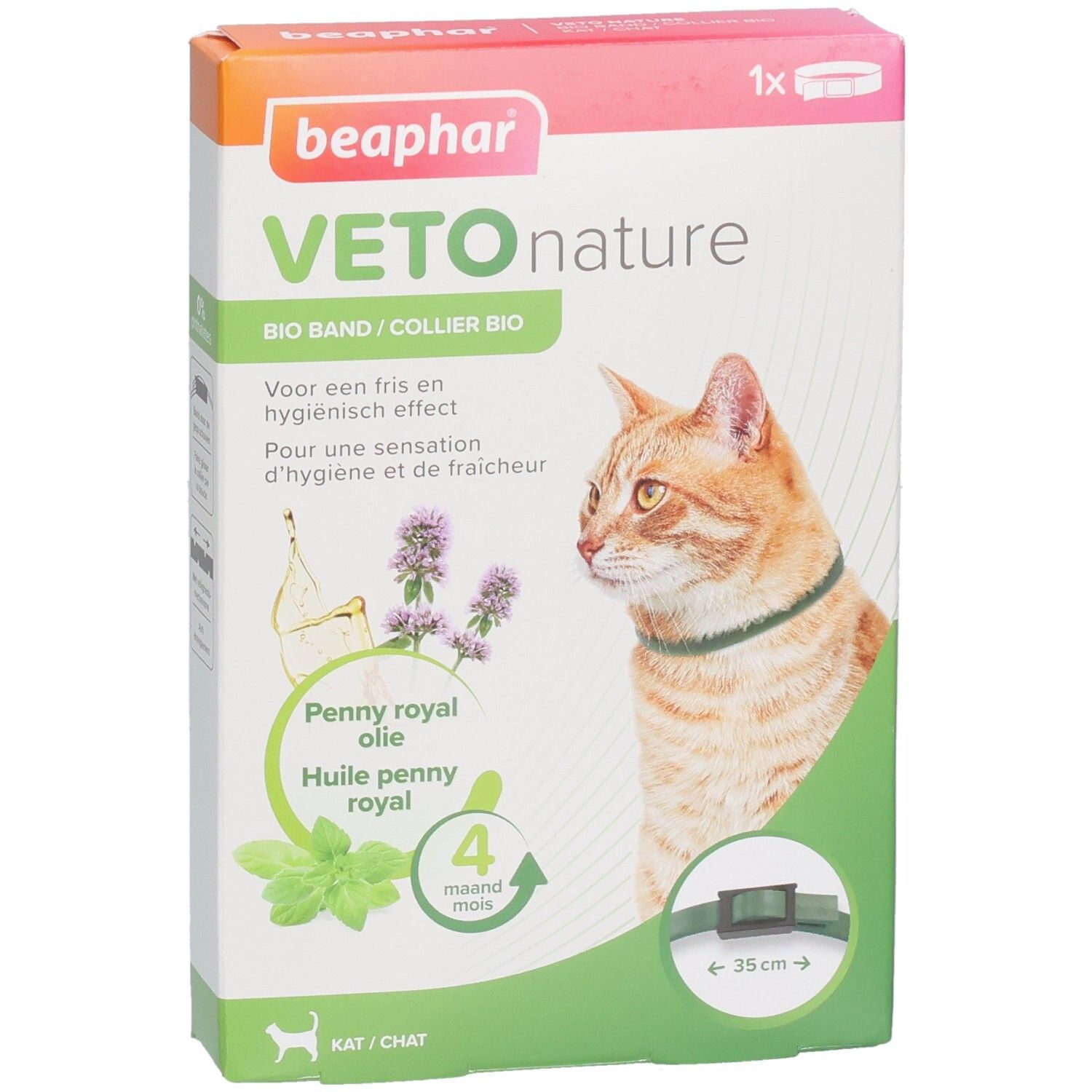 Boîte Beaphar Vetonature Bio Band. Chat avec collier. Huile de penny royal. Protection 4 mois. Collier.