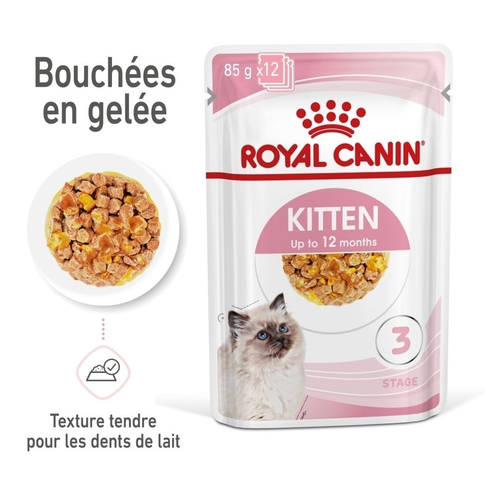 Royal Canin Kitten Sterilised Futterbeutel mit Stückchen in Gelee.