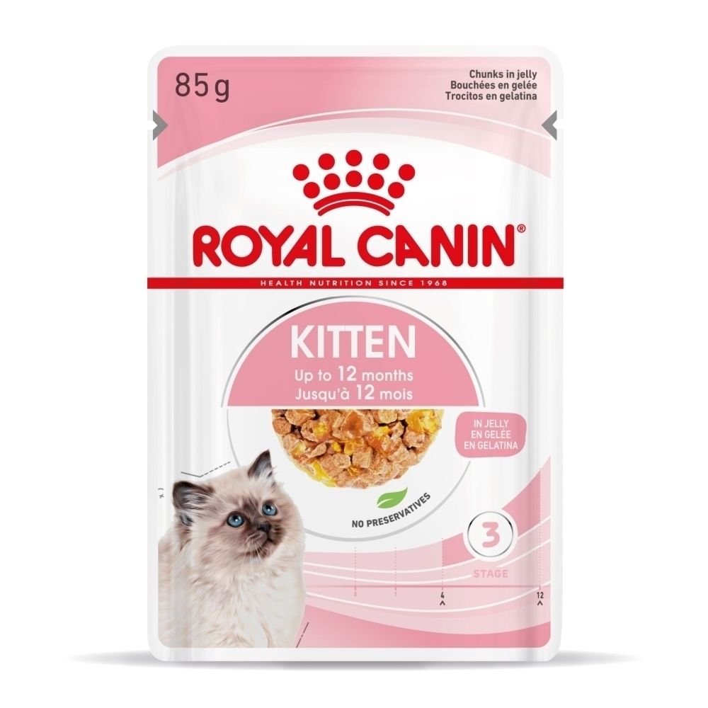 Royal Canin Kitten Futterbeutel, 85g, mit Stückchen in Gelee.