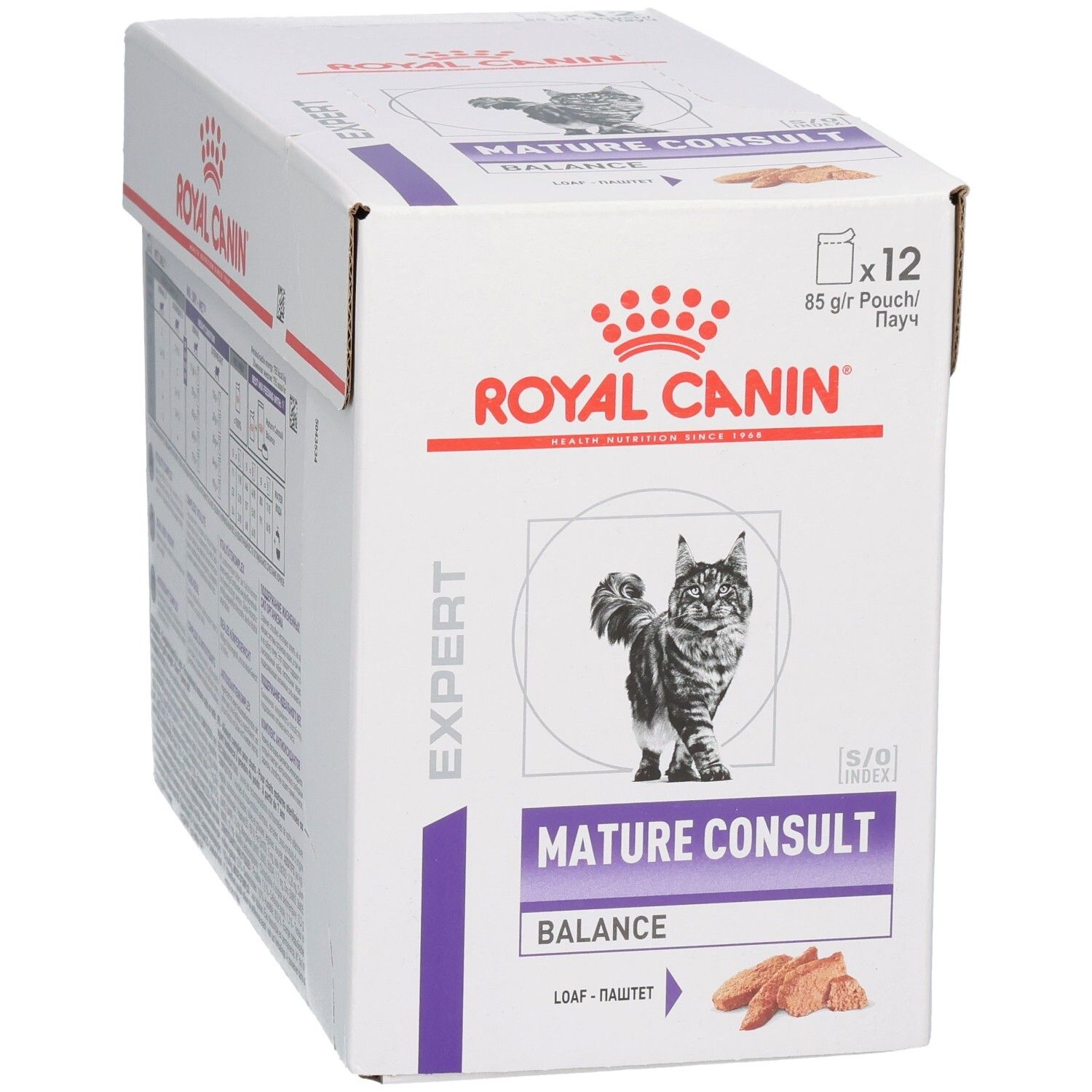 Royal Canin Mature Consult Balance: Vorderseite der Verpackung mit Katzenbild und Produktbezeichnung.