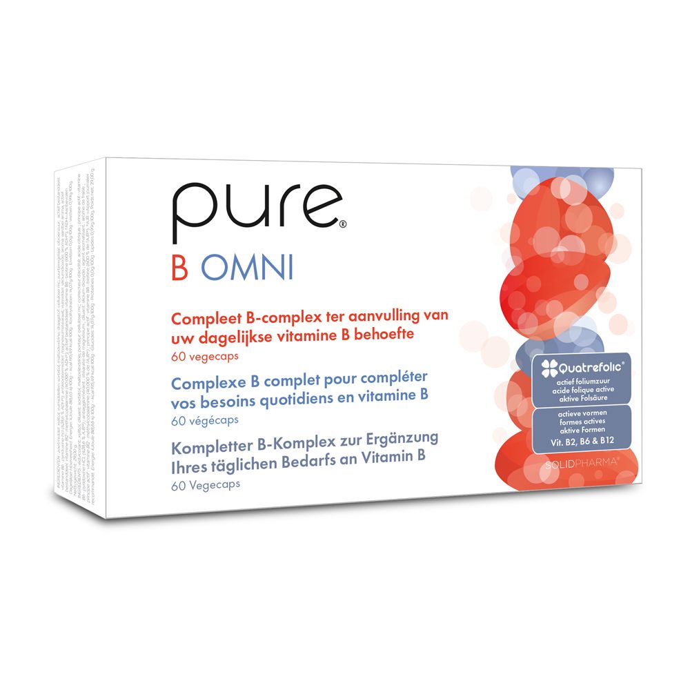 Weiße Schachtel mit Produktnamen und Text. Enthält 60 Vegicaps. Quatrefolic-Logo.