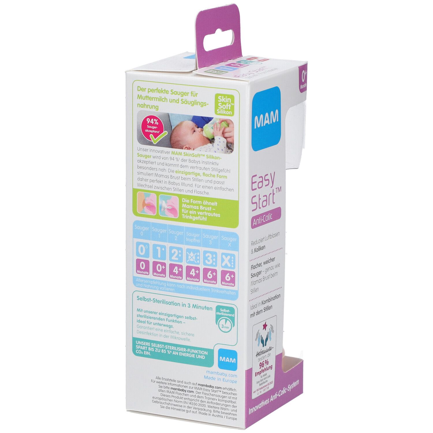 MAM Easy Start™ Biberon Anti-colique Rose 0 mois et + 260 ml