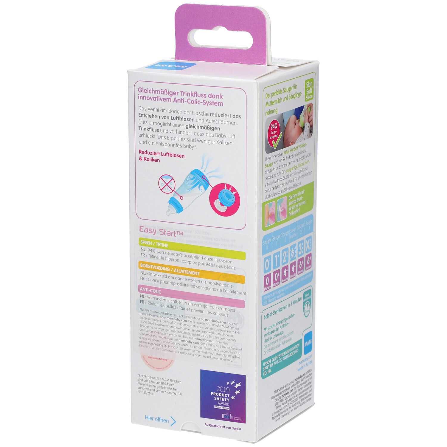 MAM Easy Start™ Biberon Anti-colique Rose 0 mois et + 260 ml
