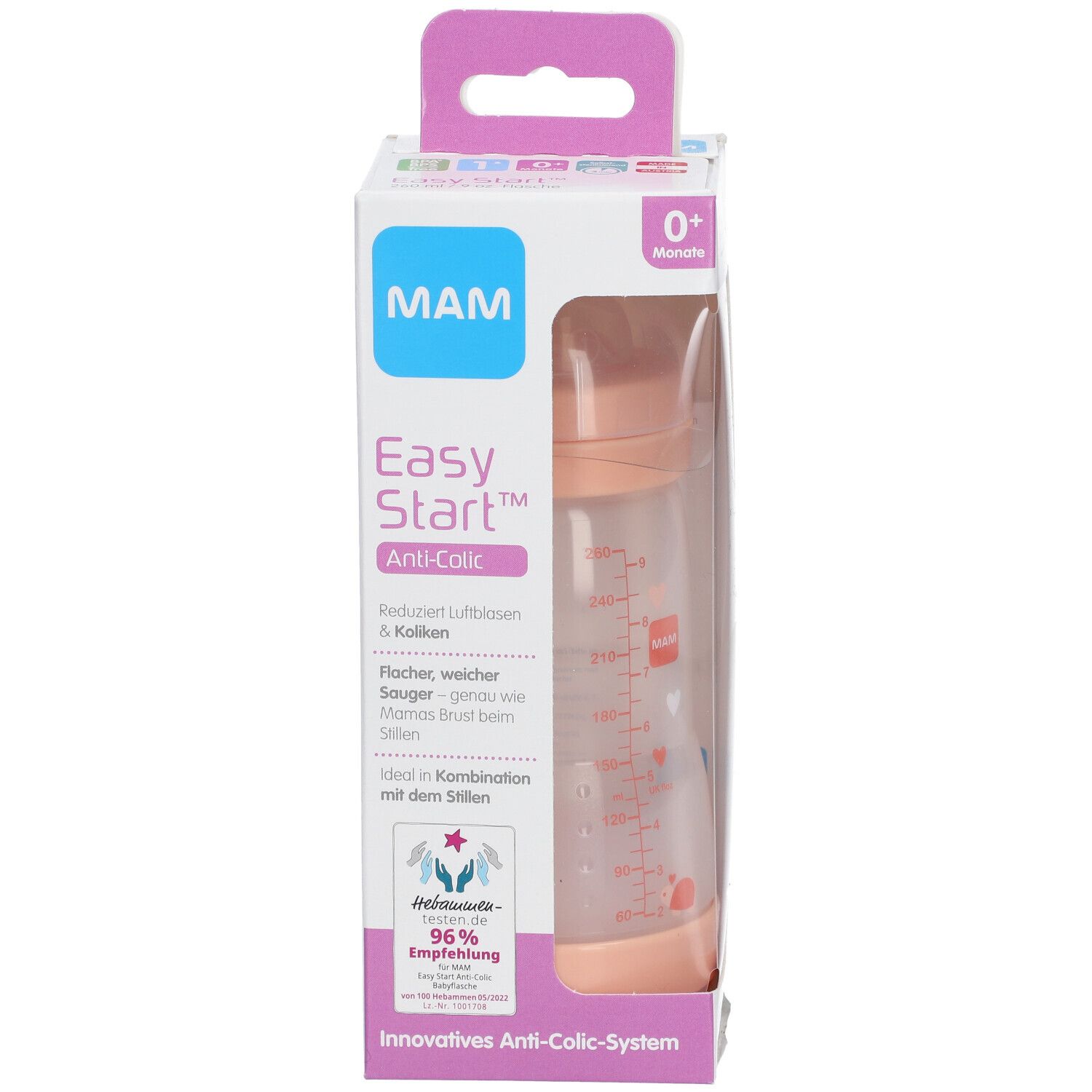 MAM Easy Start™ Biberon Anti-colique Rose 0 mois et + 260 ml