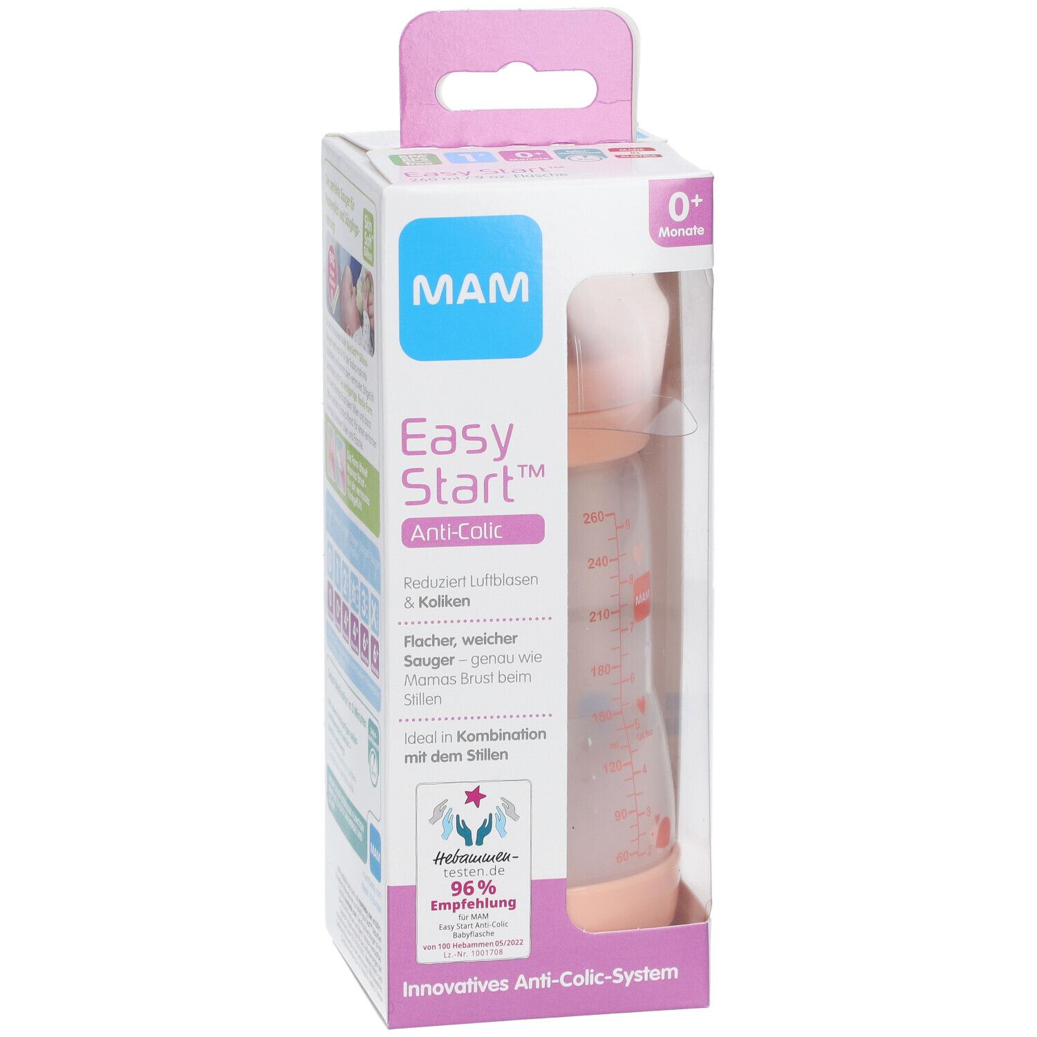 MAM Easy Start™ Biberon Anti-colique Rose 0 mois et + 260 ml